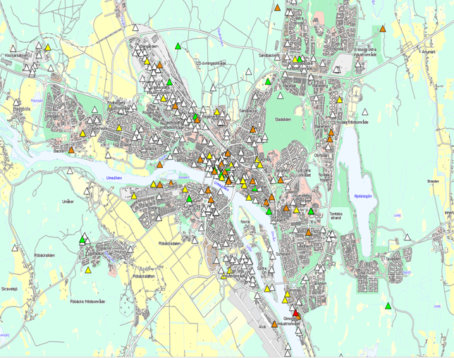 Figur 2. Risk- och branschklassade områden i Umeå centrum