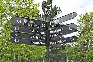 vägvisningspilar på en stolpe