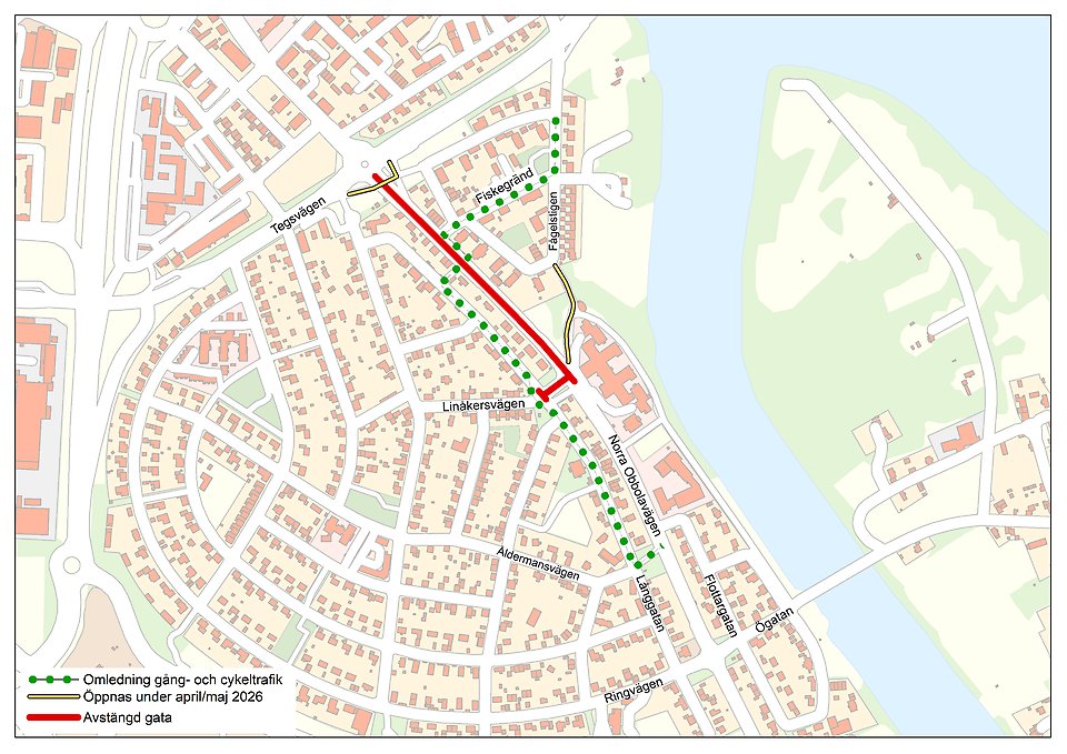 Omledning av gång- och cykeltrafik.